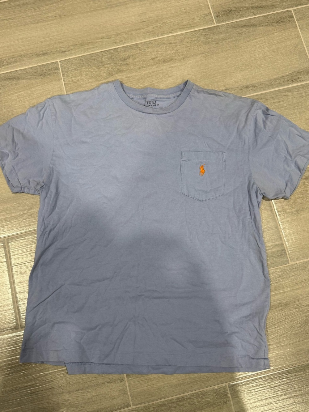 Polo by Ralph Lauren Light Blue Short Sleeve Pocket Tee with Orange Logo